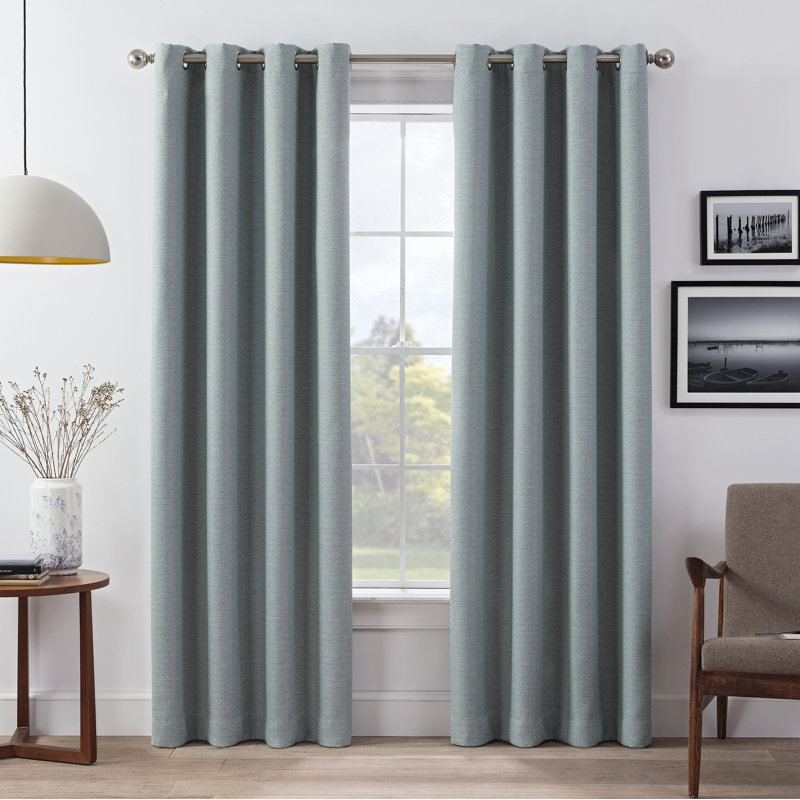 Eclipse Wyckoff Blackout Thermaweave, Grommet Window Curtain Panel Pair, Spa, 52" x 108"