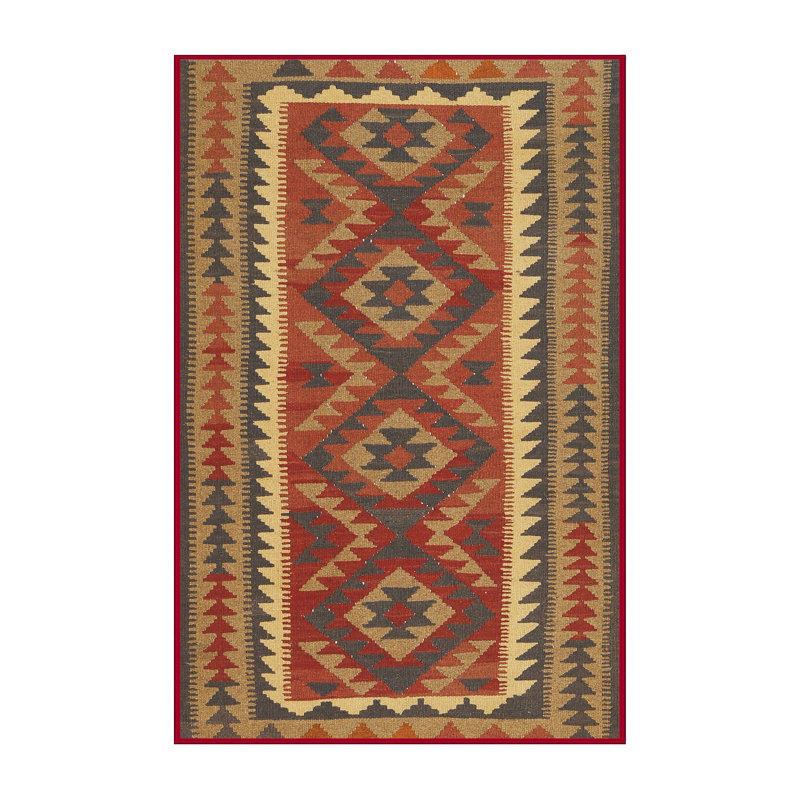 Tapis contemporain brun / rouge cramoisi / noir, Rectangle 5 pi x 7 pi