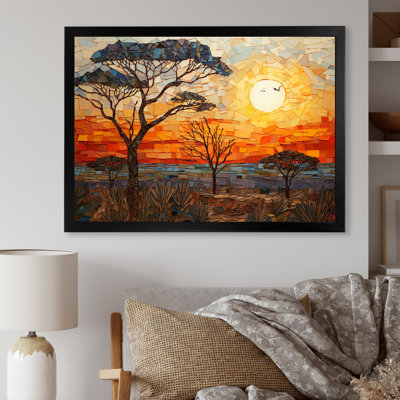Savannah, coucher de soleil en safari africain dans les teintes 1 - décoration murale mosaïque bohème