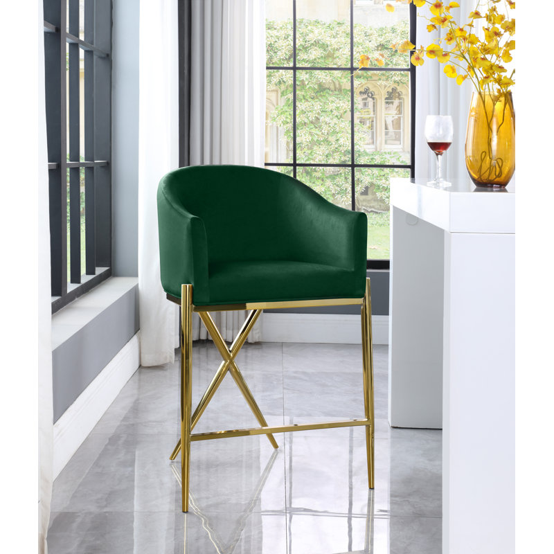 Tabouret de comptoir 26,5 po Xavier, Velours vert, Doré