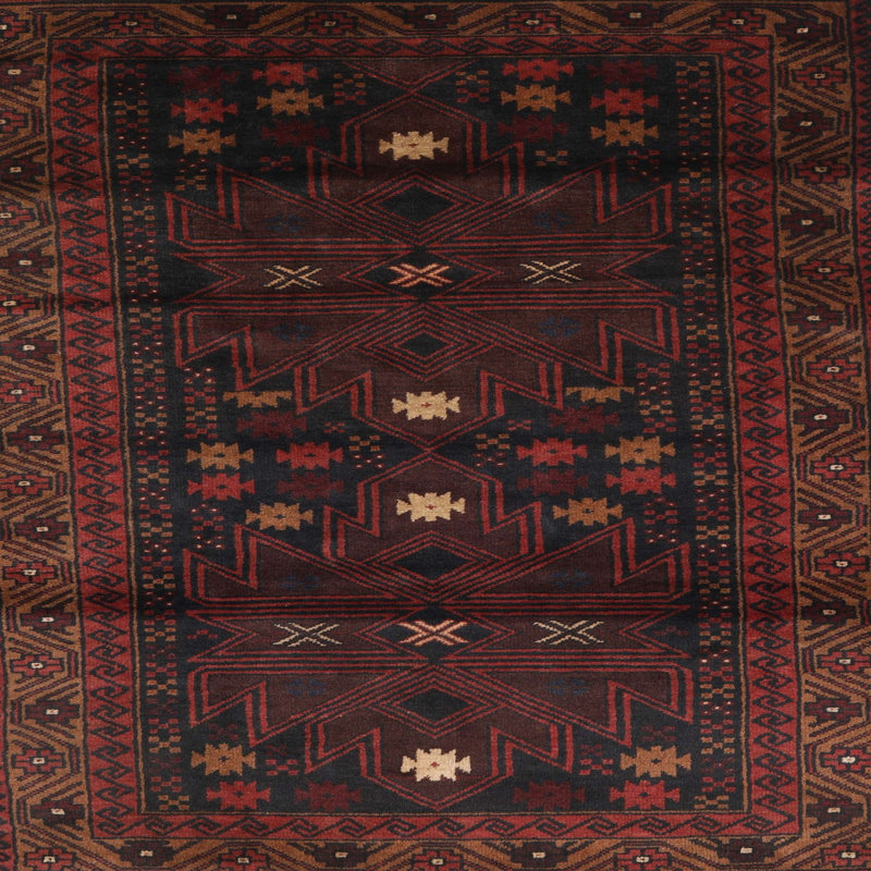 Tapis traditionnel noir / rouge, Rond 5 pi