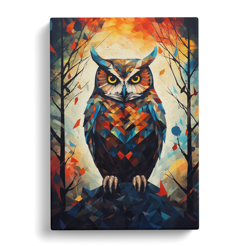 Owl Geometric No.2 - Wrapped Canvas, 60cm H x 40cm W x 3cm D