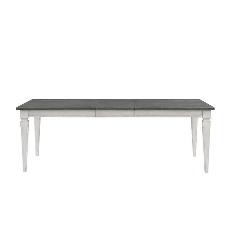Rustic Gray & Weathered White Finish Dining Table with Leaf