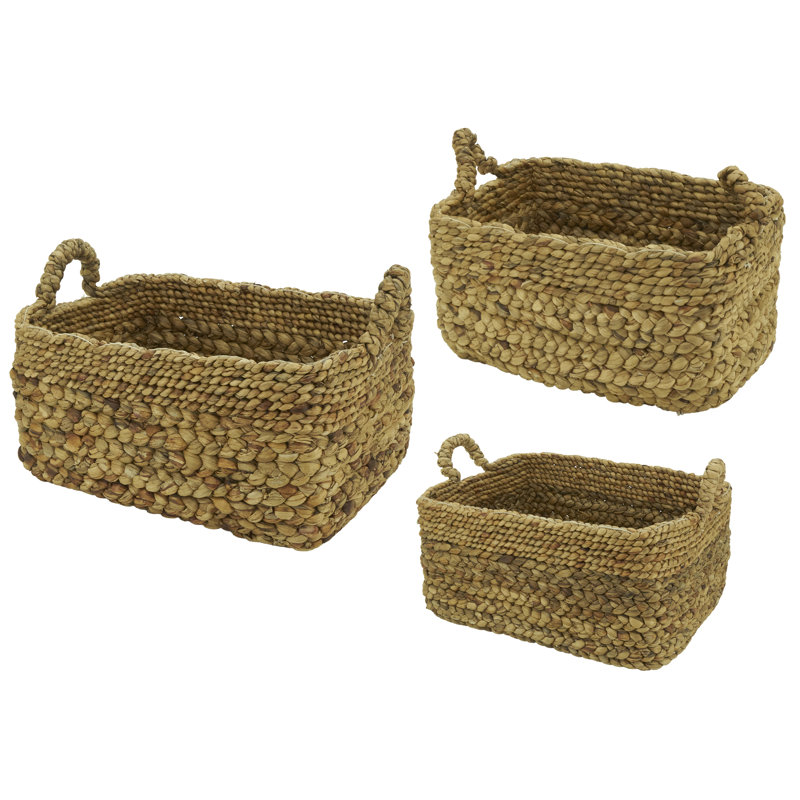 Paniers de rangement en jacinthe d'eau tissés (ensemble de 3) - Organisateurs décoratifs tissés à la main pour tablettes, placards et dessus de table