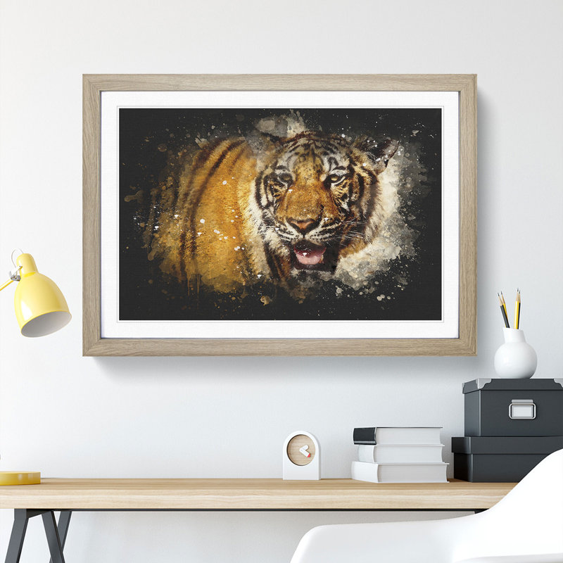 Tiger Vol.7 Paint Splash - Picture Frame Graphic Art, 27cm H x 36cm W x 2cm D, Oak