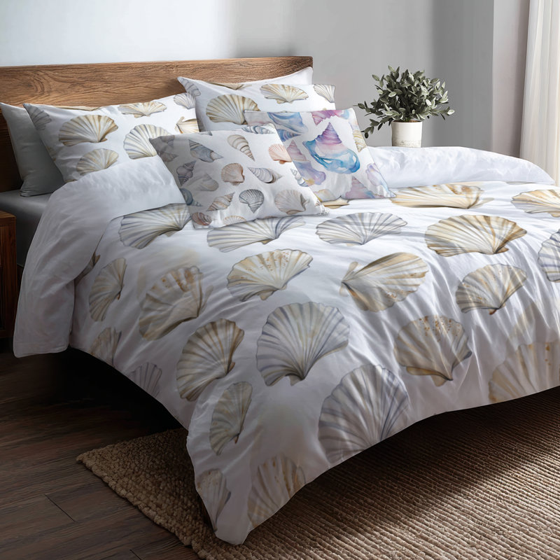 Ensemble de literie à imprimé animalier de 5 - Ensemble de housse de couette et coussin décoratif Beach Shell