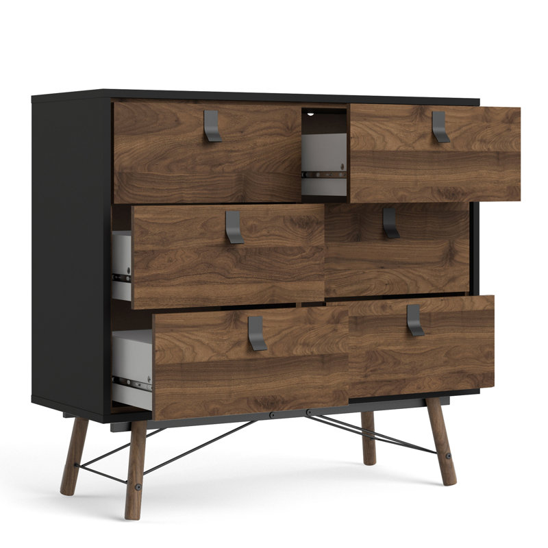Levine 101.8cm W 6 - Drawer Chest of Drawers, Black/Walnut