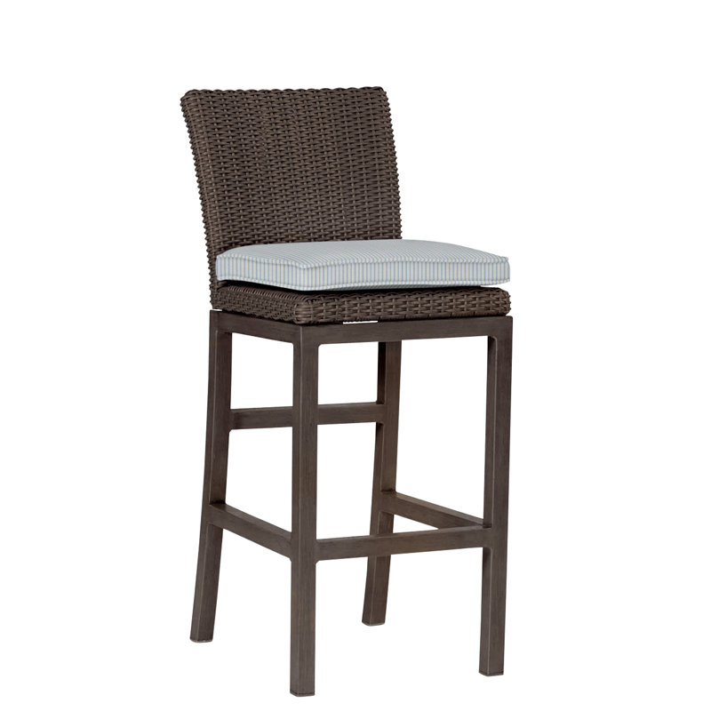 Rustic 30.5" Patio Bar Stool with Cushion, Welt, Slate Gray, Indigo Velvet