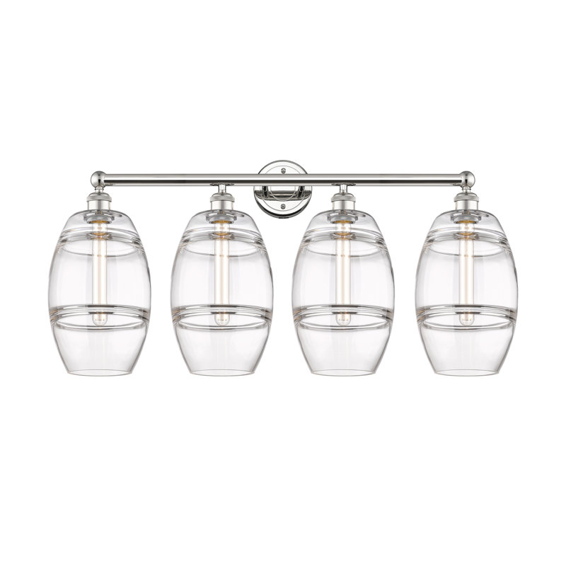 Éclairage pour meuble-lavabo à 4 lumières à intensité variable Dundrod, Transparent, Nickel poli