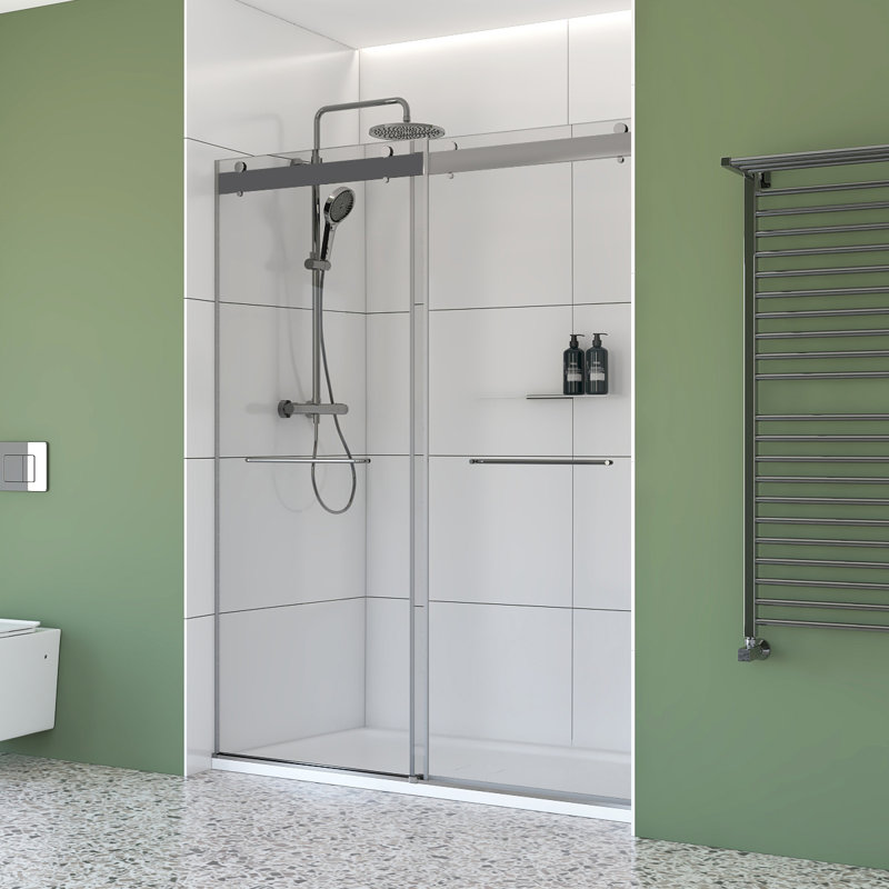 Ensemble de douche rectangulaire sans cadre en chrome avec finition en verre transparent l 60 po x P 32 po x H 76 po Molly