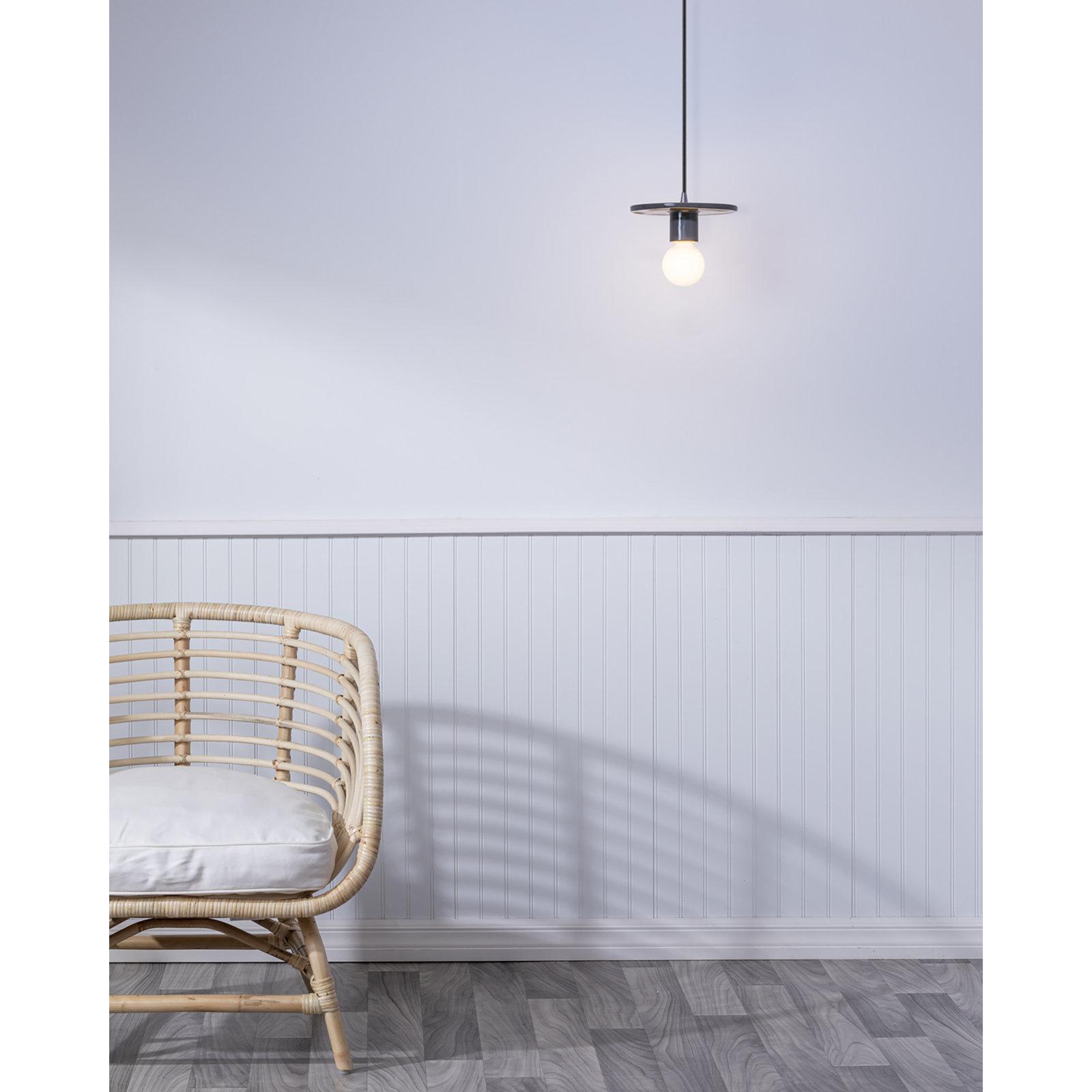Leni Single Light Ceramic Dimmable Pendant, Gloss Gray, Polished Chrome