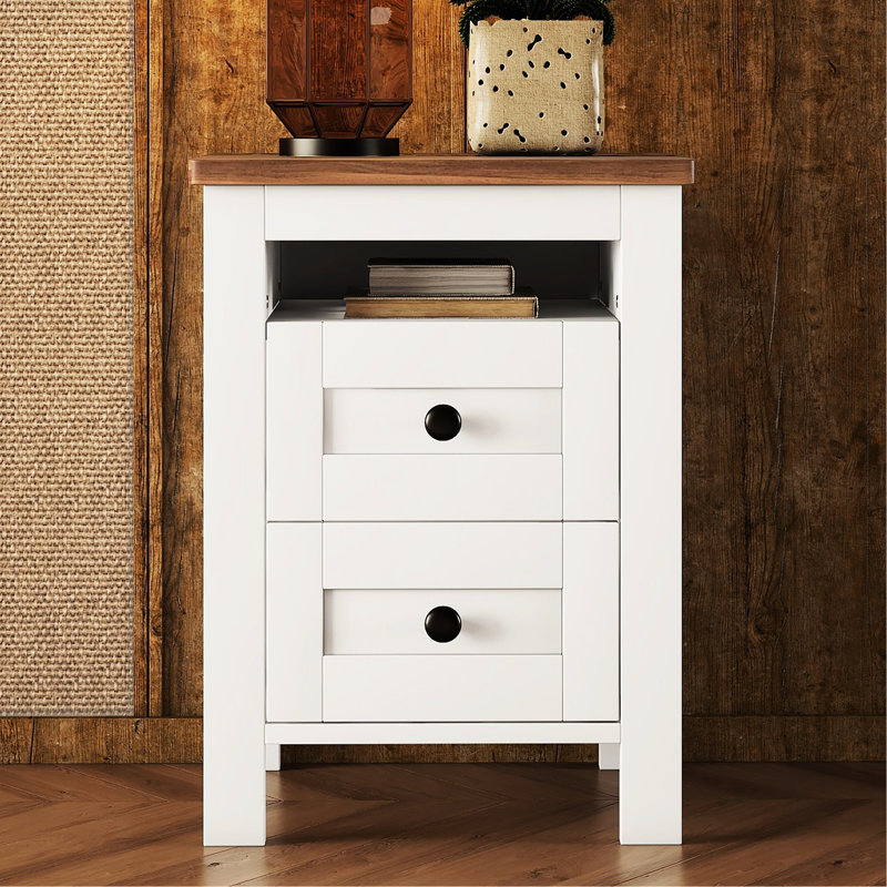 2 Table de chevet pour chambre à coucher en blanc et brun