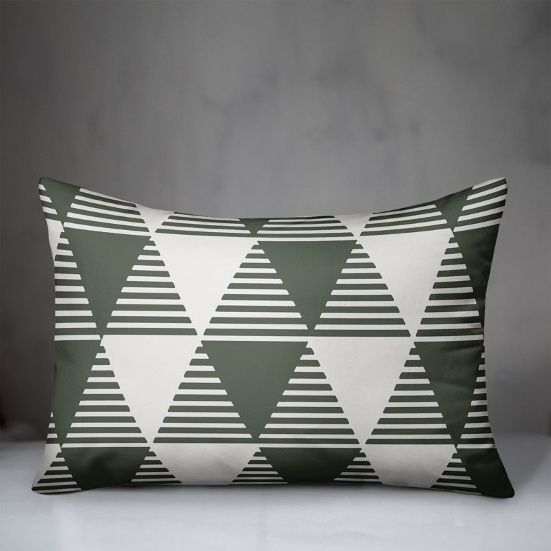 Geometric Outdoor Reversible Throw Pillow, 14" H x 20" W, Sage