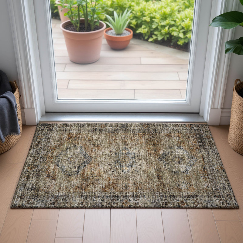 Machine Washable Indoor/Outdoor Labon ACN2170 Global Rug, Rectangle 1'8" x 2'6"
