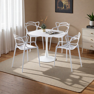 Ensemble de salle à manger 1 + 4,5 pièces, pieds de table Mid-Century pour 4 à 6 personnes avec plateau en bois aggloméré