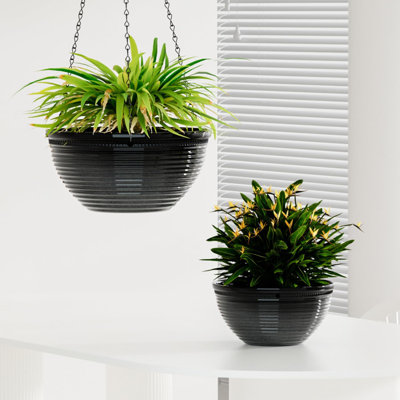 2-pack 10" Hanging Planters With Drainage Hole & Plug Black