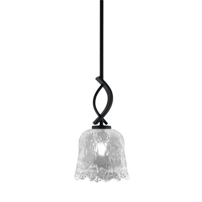 Suspension miniature Waldes Stem Hung présentée en finition noir mat avec verre lave transparent de 18 cm