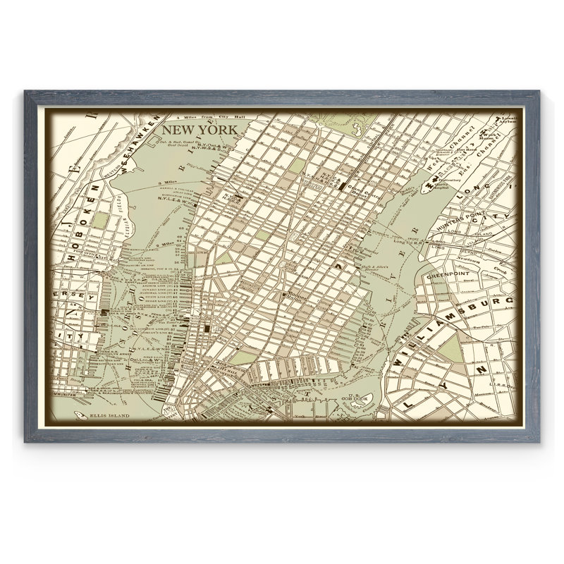 «Custom Sepia Map of New York City» par Paul Cezanne - impression encadrée, H 30 po x l 22 po x P 1 po, Toile avec cadre