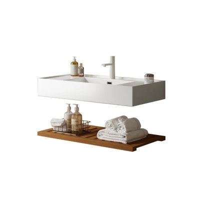 Lavabo vasque de salle de bain rectangulaire, lavabo mural flottant en acrylique avec tablette