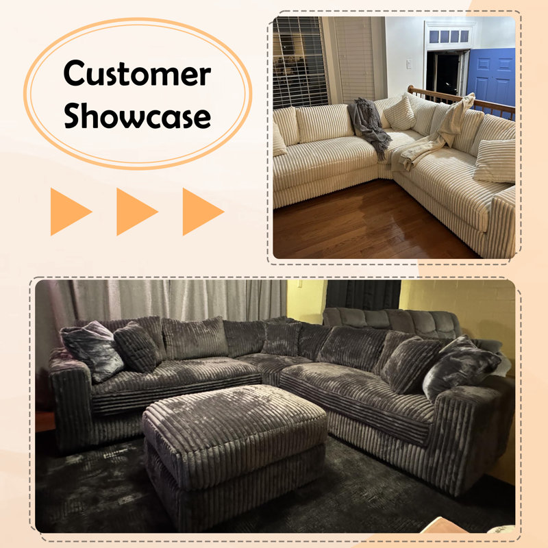 Latitude Run Shariff 4 - Piece 99'' Modular Oversized Reversible Corner Sectional, Gray Corduroy