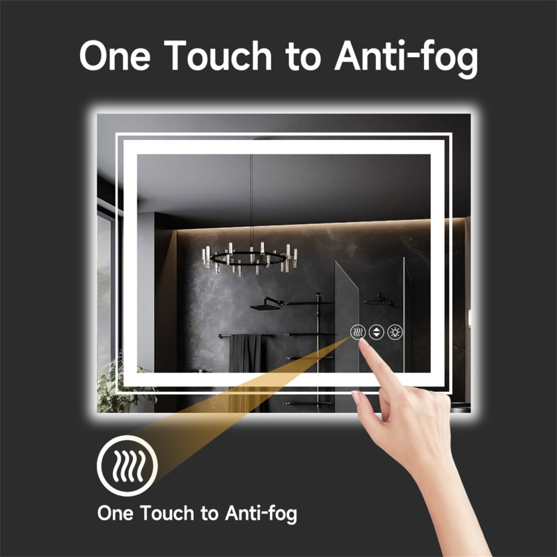 Miroir de salle de bain 40 po x 24 po à DEL sans cadre, miroir intelligent, 40 po x 24 po, Rectangulaire
