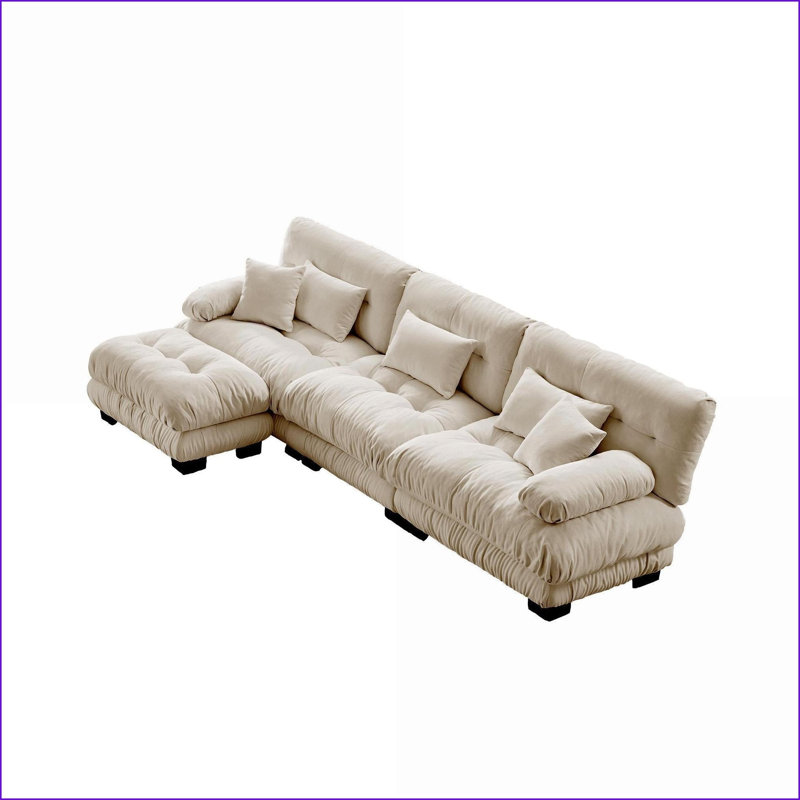 Canapé modulaire surdimensionné en L avec repose-pieds convertible en L pour salon | Café clair | Chenille