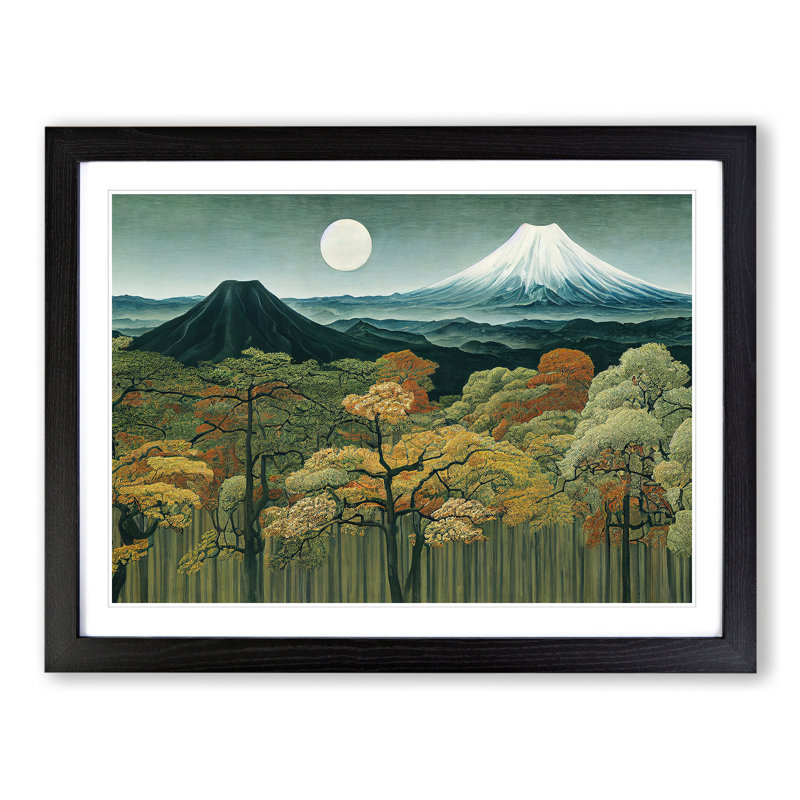 Retro Japanese Forest Vol.4 - Single Picture Frame Painting, 46cm H x 64cm W x 2cm D, Black Framed