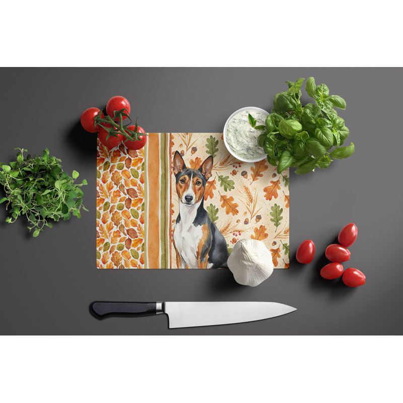 Planche à découper tricolore et blanche en verre héritage Basenji