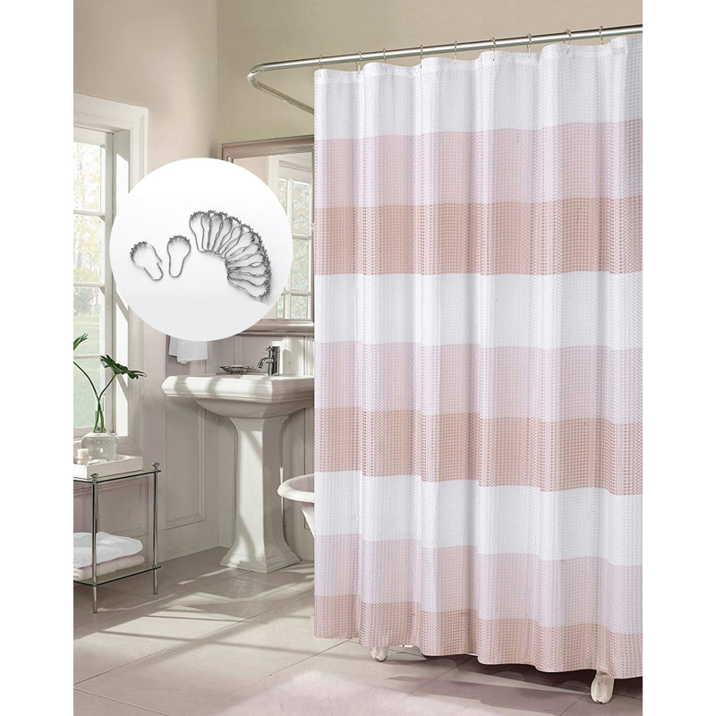 Ensemble de rideau de douche rayé en polyester 13 pièces avec crochets Hodgkins, Rosé
