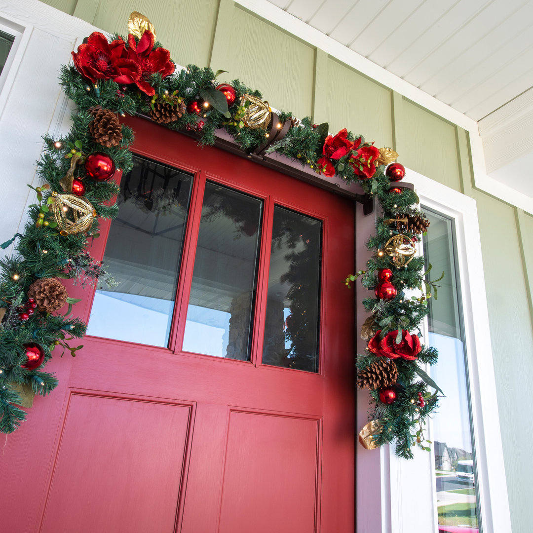 9 ft. Artificial Christmas Garland with Lights - Red Magnolia The Holiday Aisle®