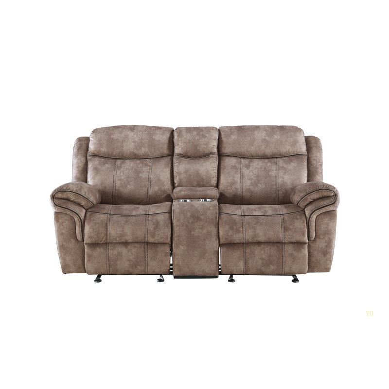 Zubaida Two Chocolate Velvet Recliner Loveseat W/USB Port & Console
