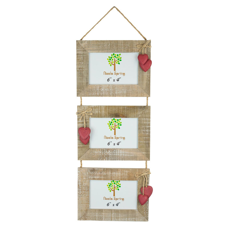 Nicola Spring - Hearts Hanging 3 Photo Frames - 6 x 4", Beige/Red