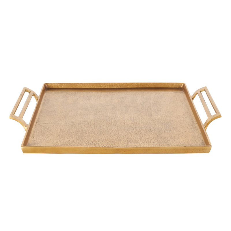 Plateau de décoration carré en aluminium et métal avec poignées, Doré