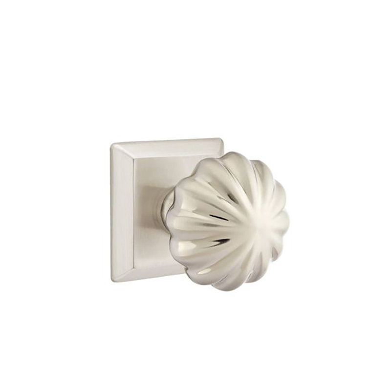 Ensemble de faux boutons Emtek avec bouton Quincy Rosette et Melon, Nickel satiné