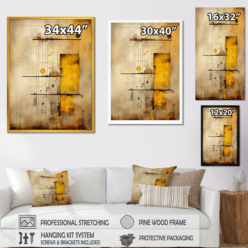 Enchanted Destruction Vintage Illustration I - Décoration murale géométrique moderne, H 40 po x l 30 po x P 1,5 po