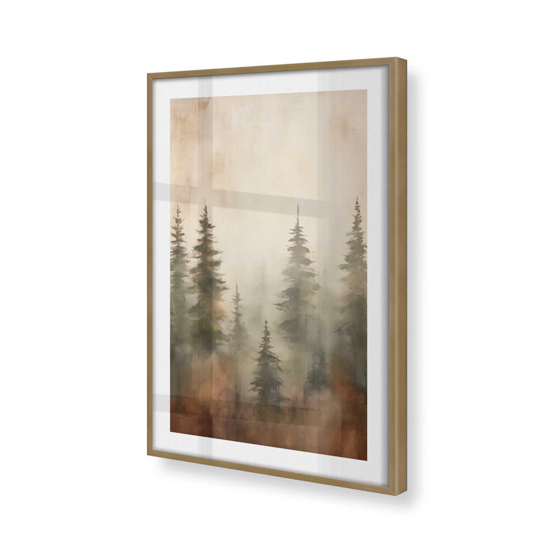 «Foggy Autumn Pines II», Or brossé, H 37,25 po x l 25,25 po
