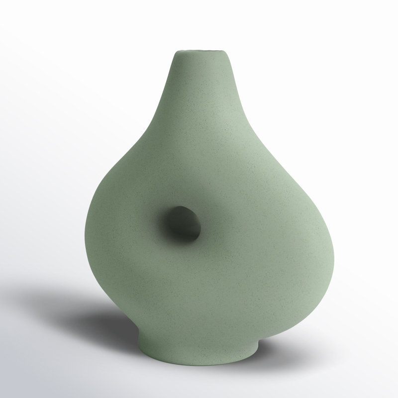 Decorative Stoneware Ceramic Vase with Sculptural Donut Shape and Boho Modern Design for Artistic Accent Styling and Contemporary Shelf or Tabletop Display