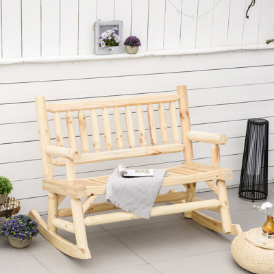 2 fauteuils à bascule en bois avec motif rondin naturel - Terrasse, jardin, cour arrière, capacité de charge de 250 kg, assises larges pour une détente confortable à 2 personnes sur la terrasse