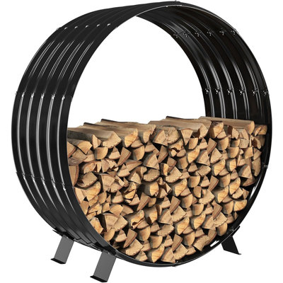 Support de bois de chauffage rond en tôle métallique près du foyer intérieur / extérieur avec pieds en métal, support de bois de chauffage résistant à la rouille, durable et élégant (cercle, diamètre de 40 pouces)