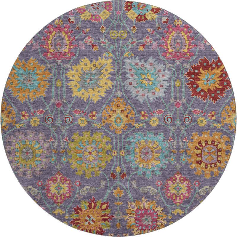 Tapis damassé de qualité supérieure Mayfield AMF2288, Violet, Rond 8 pi