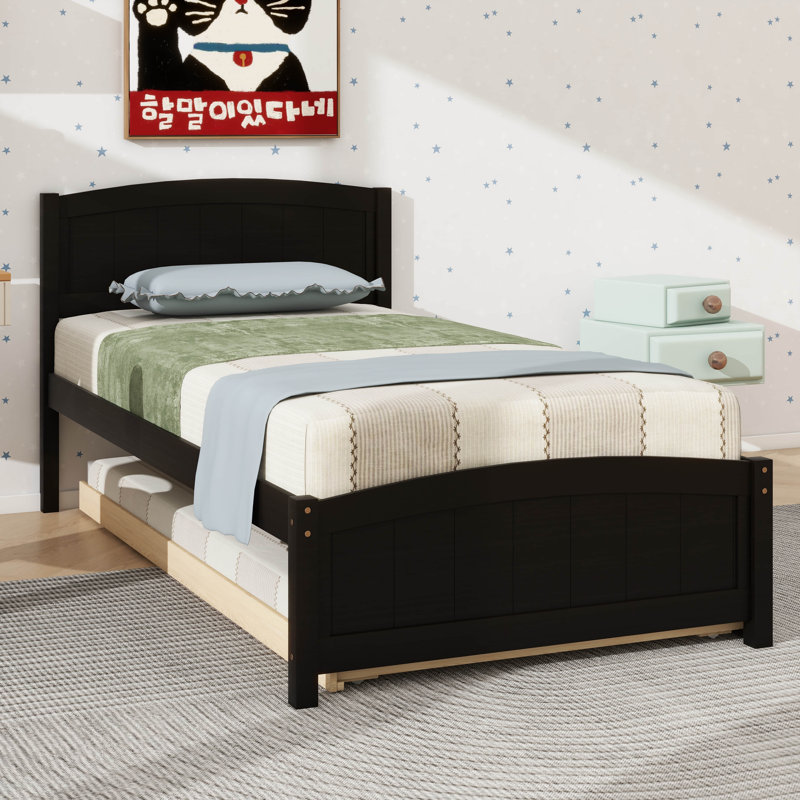 Lit plateforme simple avec lit gigogne coulissant, Espresso