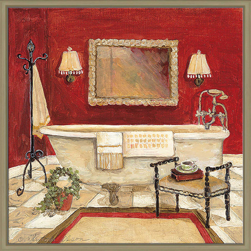 «Salon Rouge IV» par Charlene Olson, Cadre flottant champagne, H 31,5 po x l 31,5 po x P 2 po