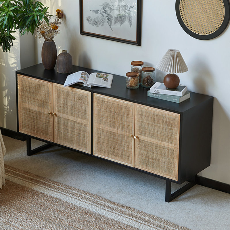 Buffet de rangement en rotin et frêne de style japonais moderne
