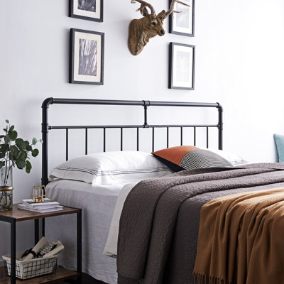 Industrial King Size Bed Headboard, Iron Tube Frame, Piped Details, Flat Black Color, 1.96 In Width , 48.3 Height by Trent Austin Design