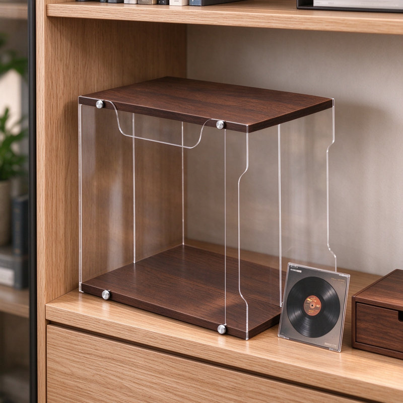 Vinyl Record Storage Box with Clear Acrylic Sides, LP Record Holder with Removable Divider, Multi-Purpose Album Organizer for Books and Magazines