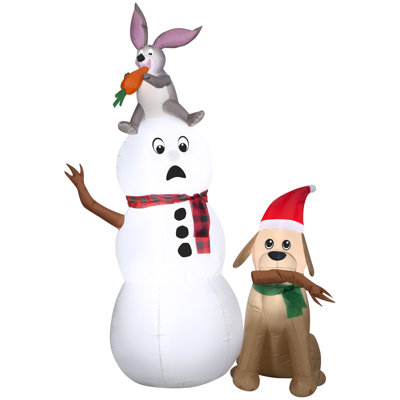 Christmas Inflatable Snowman with Bunny and Dog