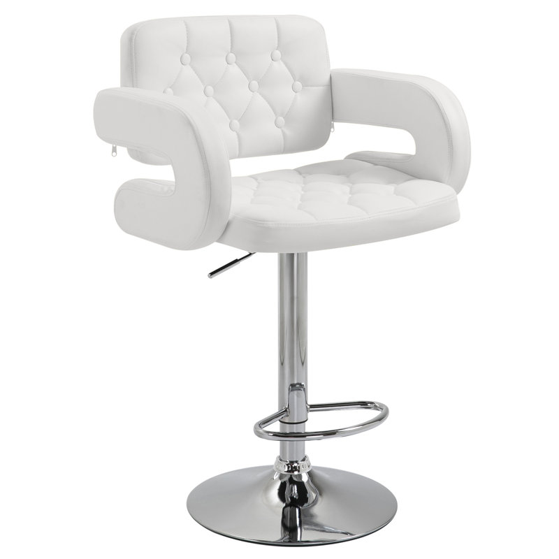 Upholstered Adjustable Height Counter Stool with Metal Frame, White