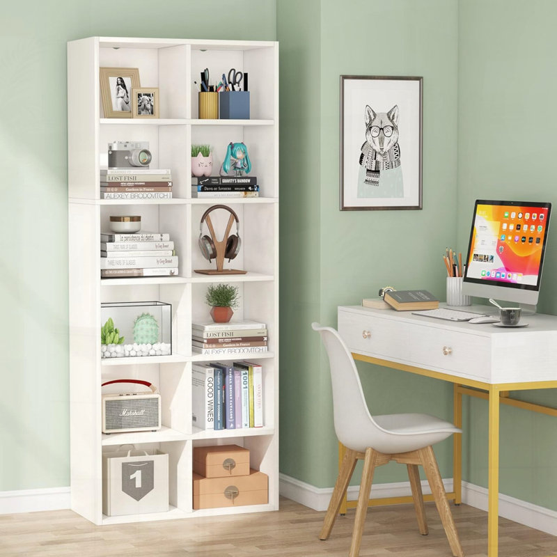 Narrow 12-Cube Modern Bookcase Vertical Horizontal Storage