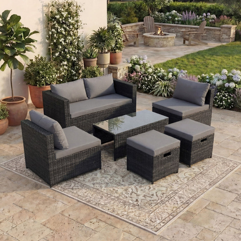 6 - Piece 6 - Person 48Cm L Outdoor Dining Set, UKFR Certified, Black