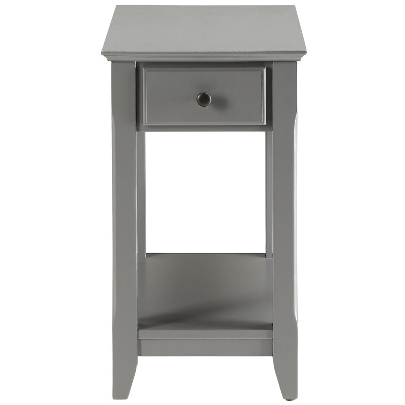 Grey Rectangular Table With Open Shelf Beneath Bottom For Storage Leg On Lower